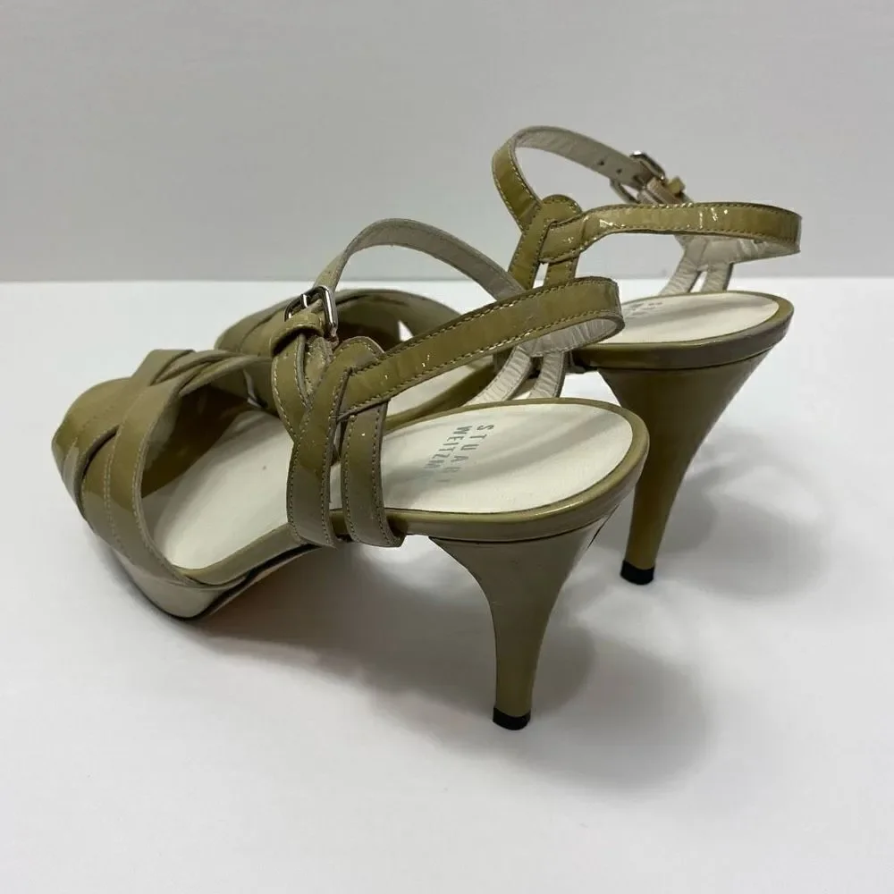 Stuart Weitzman Patent Tan Strappy Heels